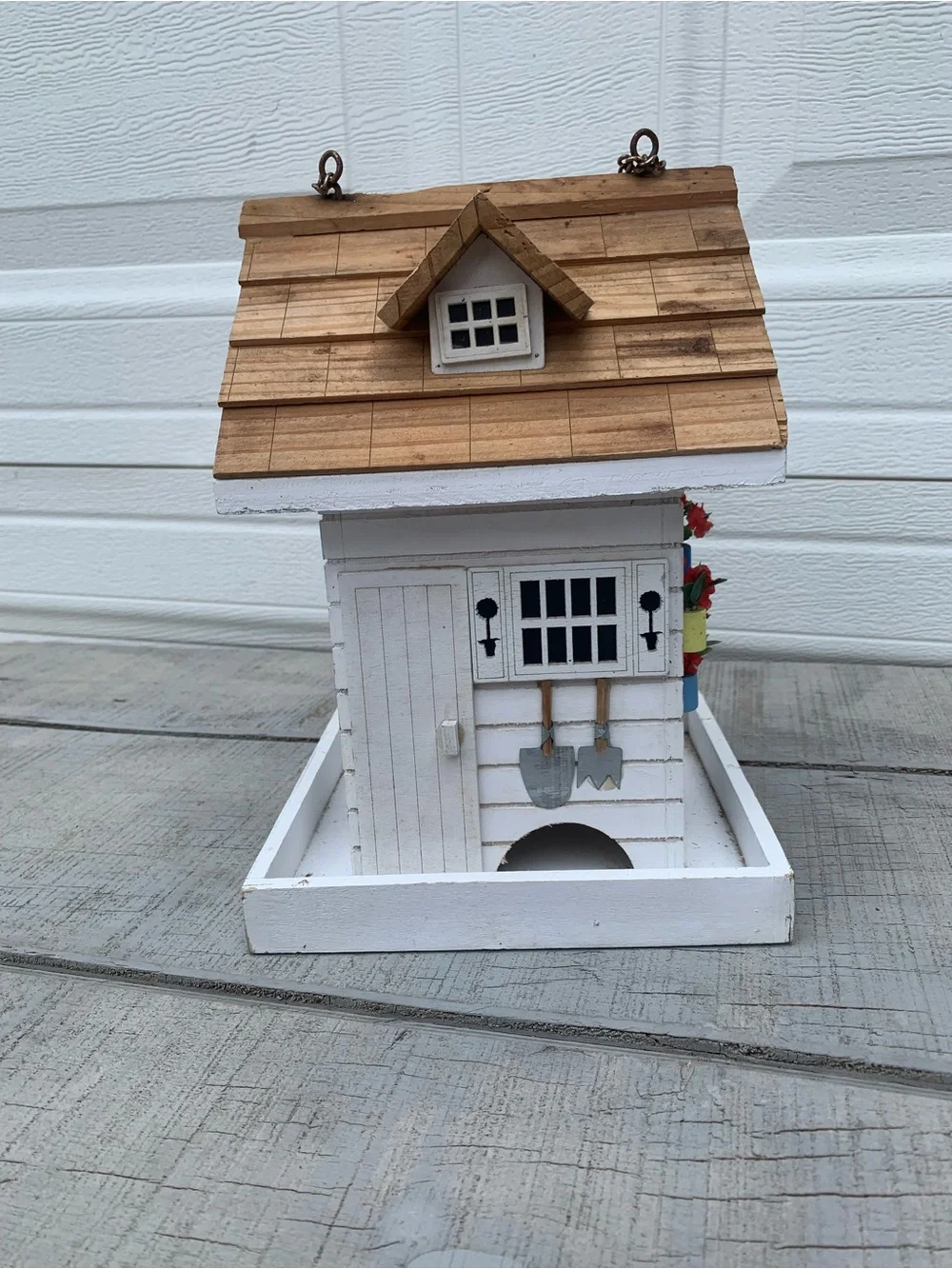 Home Bazaar Handcrafted Feeder Bird House-White Country Cottage Workshop/Garden